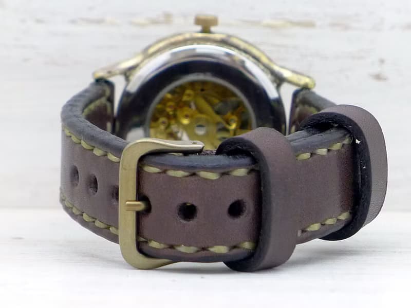 手作り腕時計 自動巻きオープンハート 36mmBrass(真鍮) ローマ数字 手縫いバンド (BAM060ローマ)