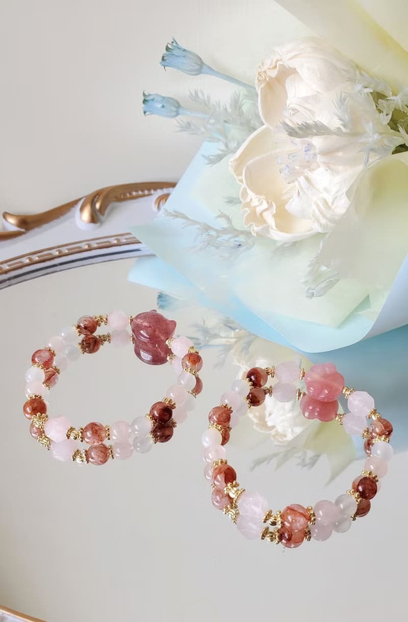 貓貓款水晶/草莓晶貓頭/鹽源貓爪-愛情桃花人緣水晶/水晶手鍊