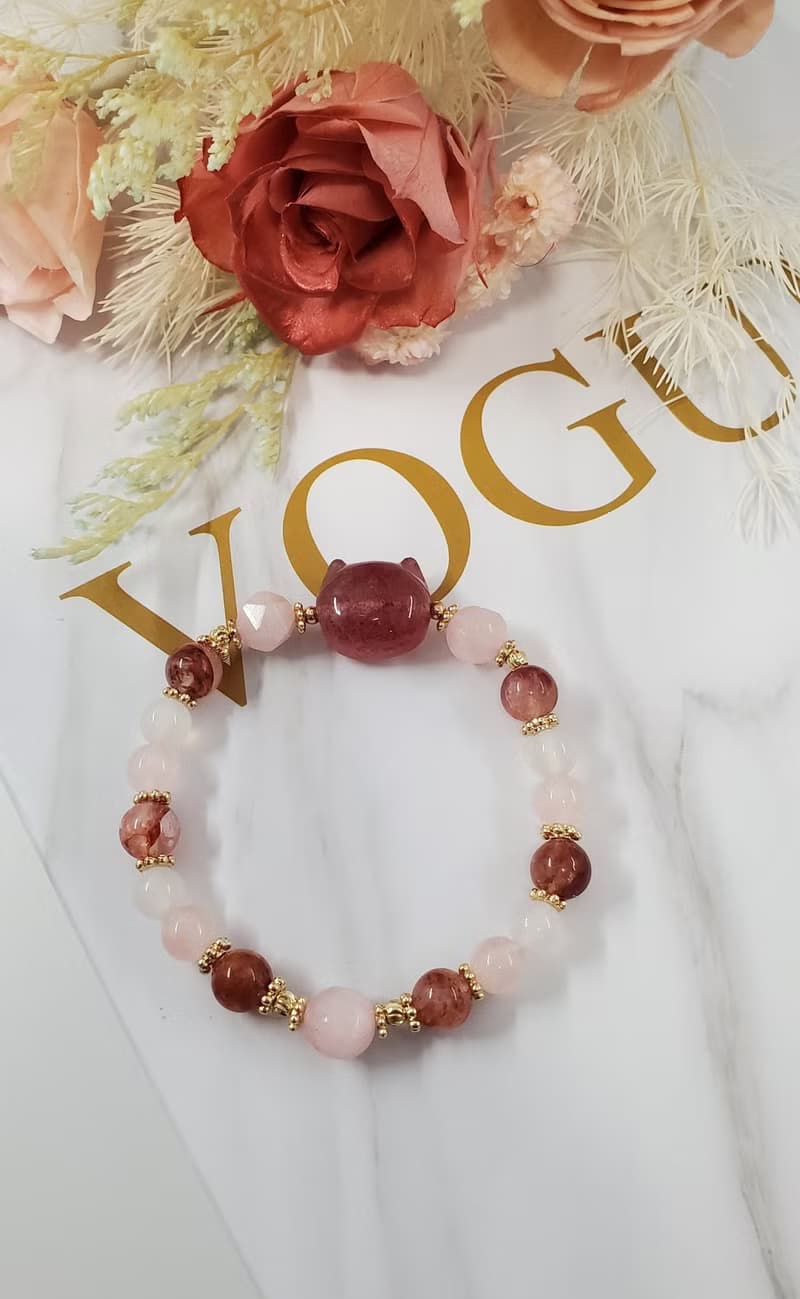 貓貓款水晶/草莓晶貓頭/鹽源貓爪-愛情桃花人緣水晶/水晶手鍊