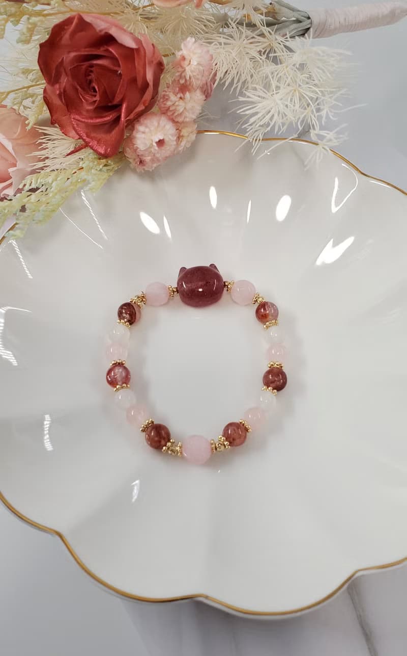 貓貓款水晶/草莓晶貓頭/鹽源貓爪-愛情桃花人緣水晶/水晶手鍊