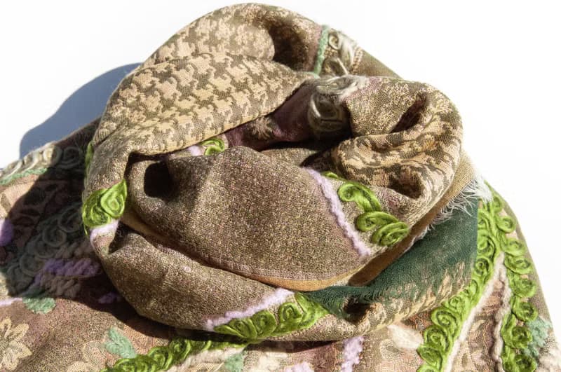 喀什米爾Cashmere/水煮羊毛披肩/針織圍巾/刺繡圍巾/羊絨披巾-花