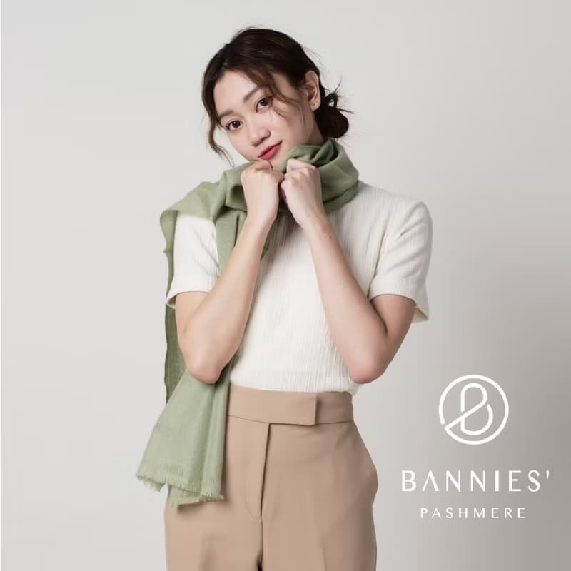淺橄欖綠 | 窄版素面 喀什米爾圍巾