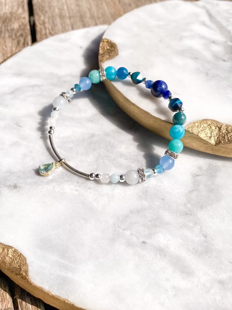 【藍色星球的眼淚】藍磷灰 海藍寶 天河石 月光石 水晶手鍊