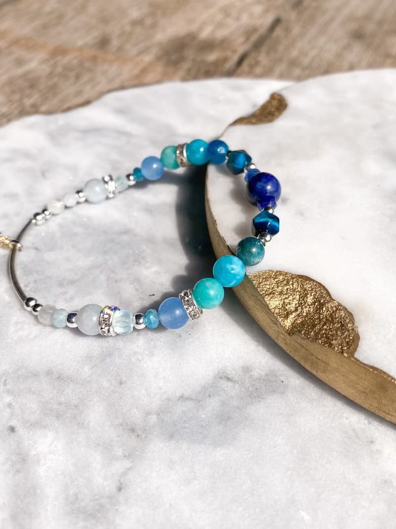 【藍色星球的眼淚】藍磷灰 海藍寶 天河石 月光石 水晶手鍊