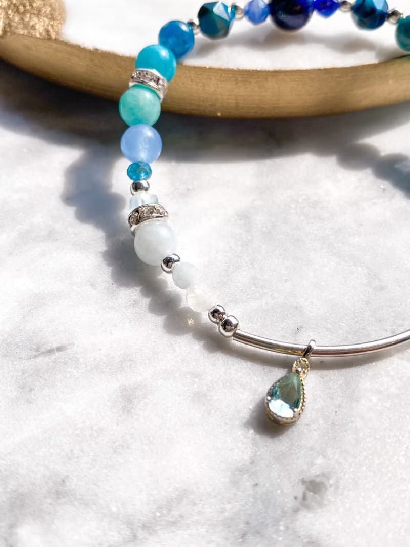 【藍色星球的眼淚】藍磷灰 海藍寶 天河石 月光石 水晶手鍊