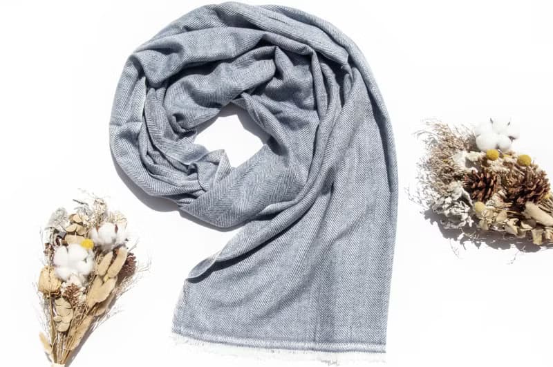 喀什米爾Cashmere 針織圍巾 純羊毛圍巾 手織圍巾 編織圍巾-天空