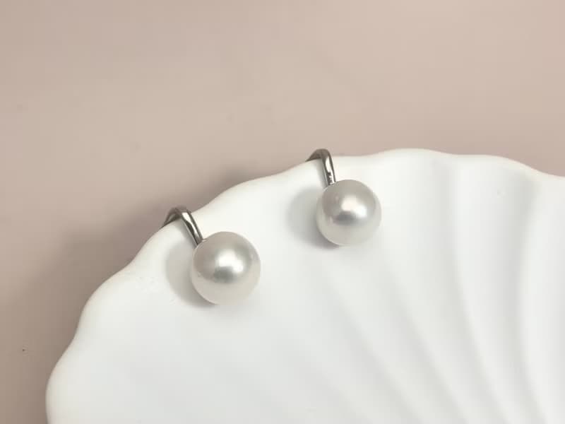 素 天然淡水珍珠 強光炫彩  S925銀14K注金 耳夾 無耳洞