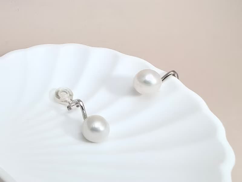 素 天然淡水珍珠 強光炫彩  S925銀14K注金 耳夾 無耳洞