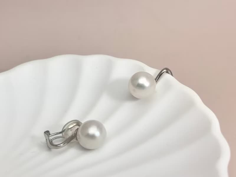 素 天然淡水珍珠 強光炫彩  S925銀14K注金 耳夾 無耳洞