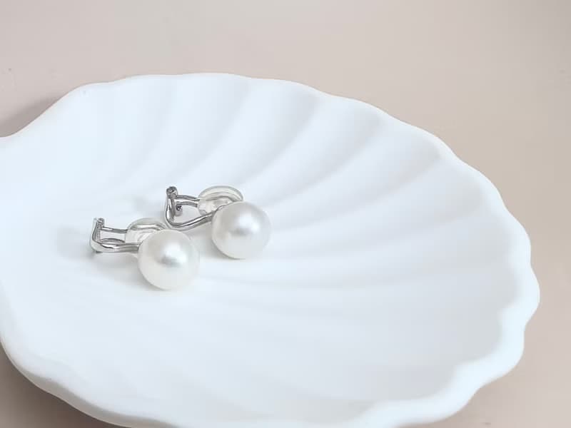 素 天然淡水珍珠 強光炫彩  S925銀14K注金 耳夾 無耳洞