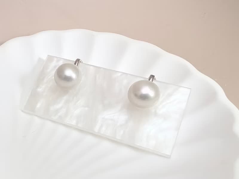 素 天然淡水珍珠 強光炫彩  S925銀14K注金 耳夾 無耳洞