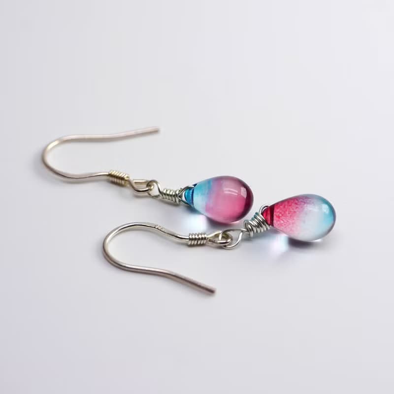 多色選擇 - Candy Jewelry 925純銀漸層色琉璃耳勾(可改無痛耳夾)