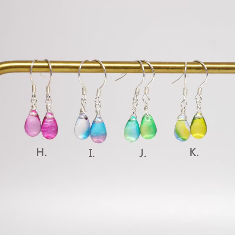 多色選擇 - Candy Jewelry 925純銀漸層色琉璃耳勾(可改無痛耳夾)