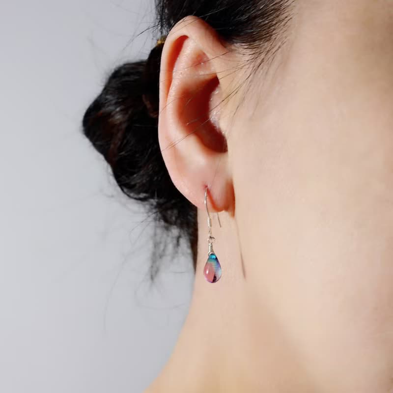 多色選擇 - Candy Jewelry 925純銀漸層色琉璃耳勾(可改無痛耳夾)