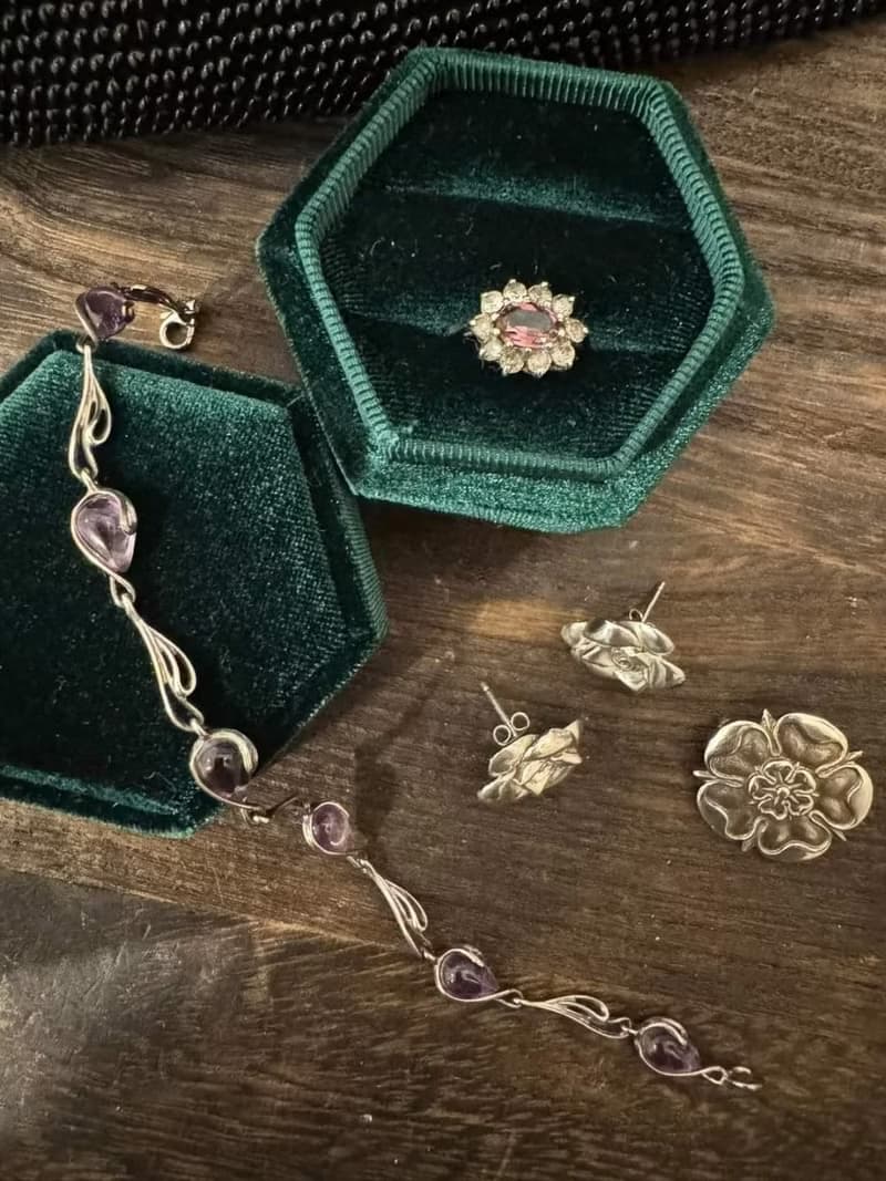 1946年純銀約克王朝玫瑰古董胸針項鍊兩用(有Hallmark)聖誕禮盒