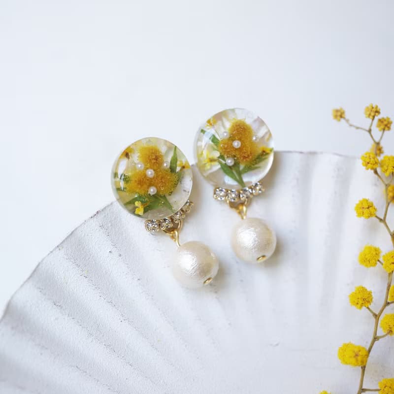 含羞草花束 I 樹脂耳環  I