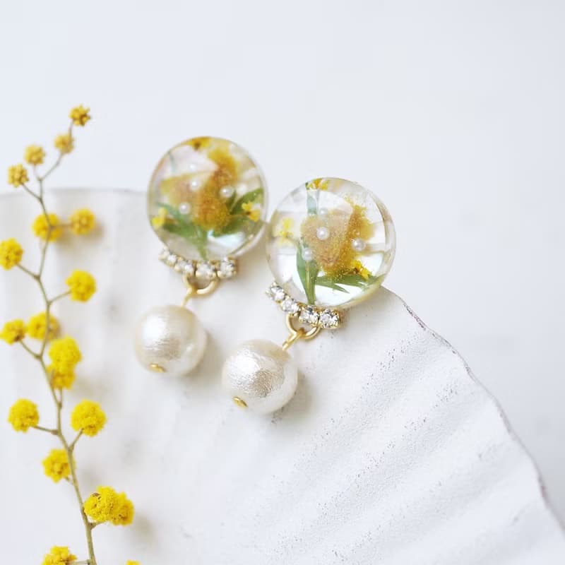 含羞草花束 I 樹脂耳環  I