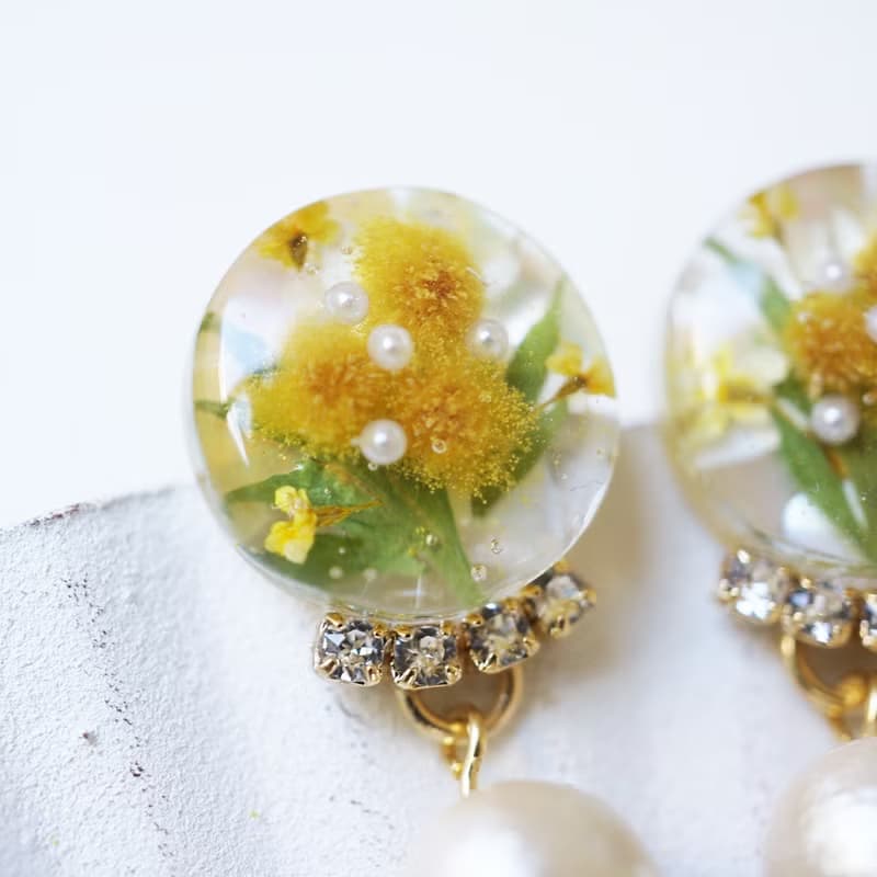 含羞草花束 I 樹脂耳環  I