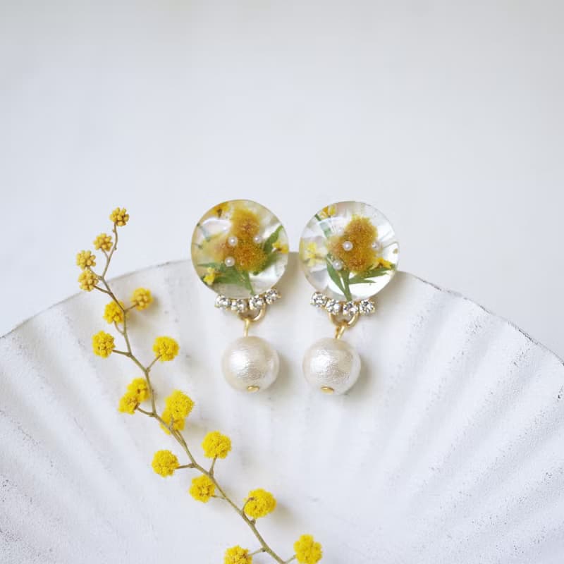 含羞草花束 I 樹脂耳環  I