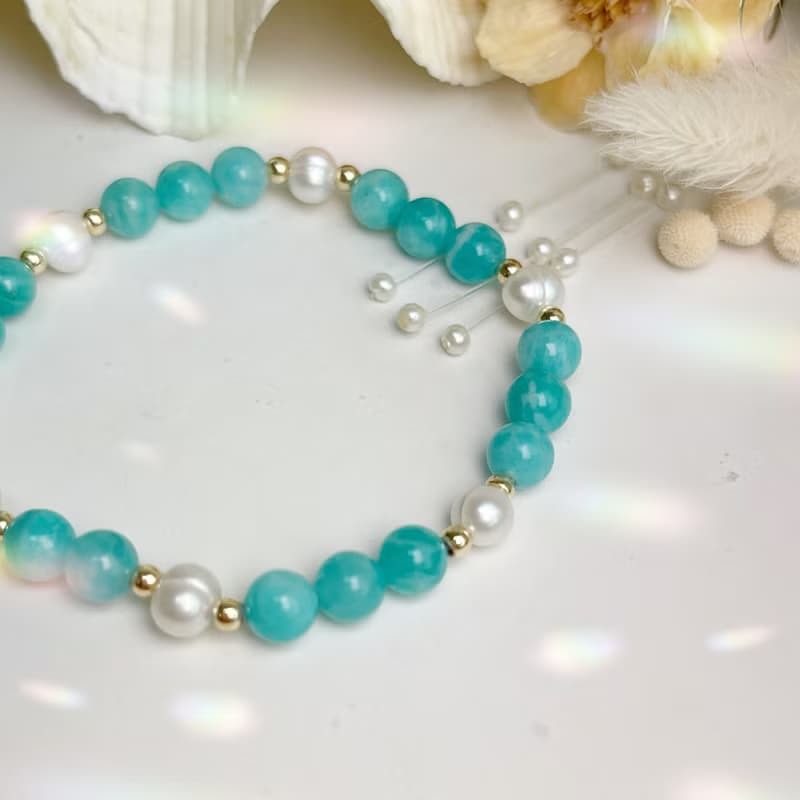 希望之石/天然珍珠-天河石珍珠手鍊