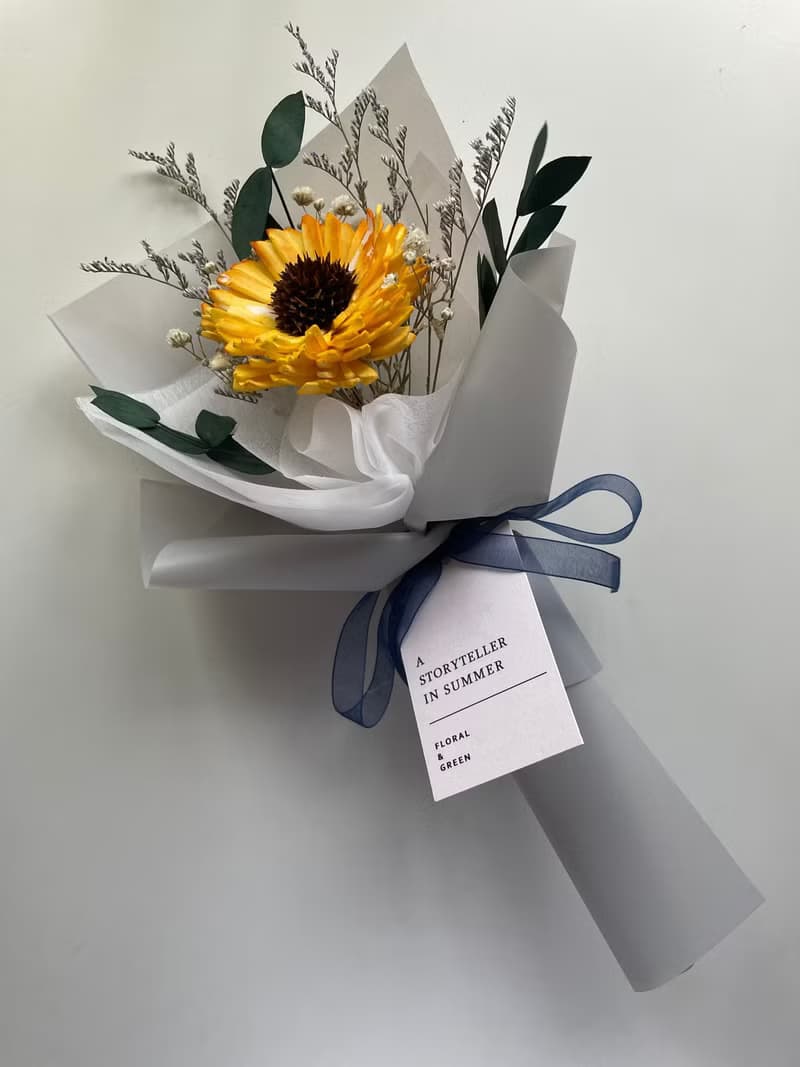【旭升】向日葵太陽花畢業花束 深藍/霜灰 畢業花束男友師長升遷