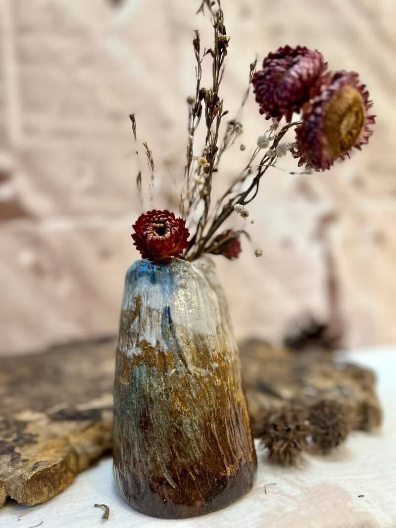 手捏陶瓶花器 秋氛  H13.5 cm 花入 花瓶 擺飾 水瓶 家飾
