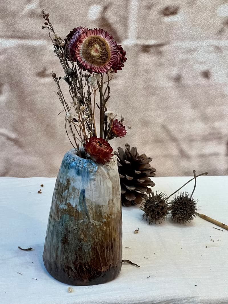 手捏陶瓶花器 秋氛  H13.5 cm 花入 花瓶 擺飾 水瓶 家飾