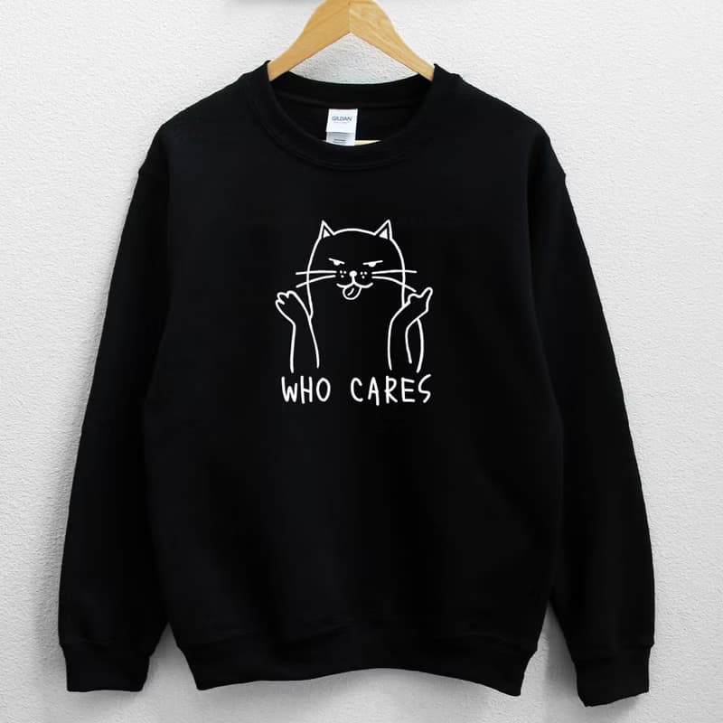 Who Cares Cat #2 中性大學T 刷毛 黑色 狗貓毛小孩聖誕交換禮物