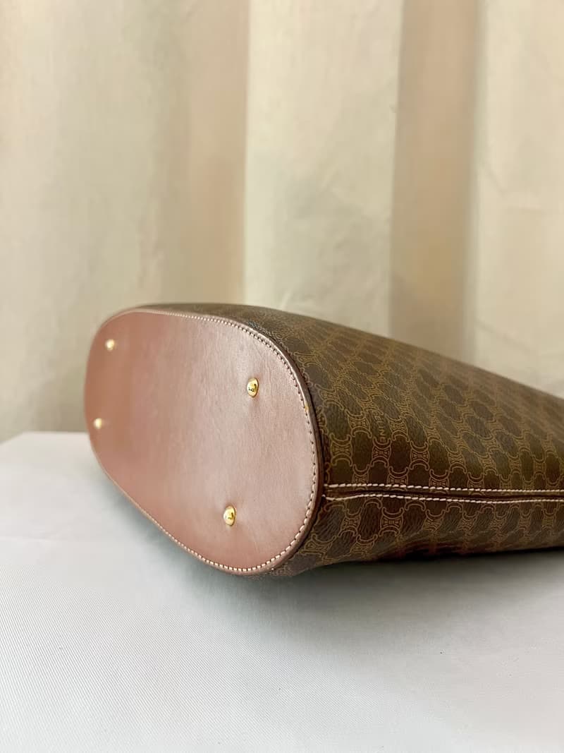 Celine特別環形手柄啡色老花皮革托特古董包大手袋 日出中古二手