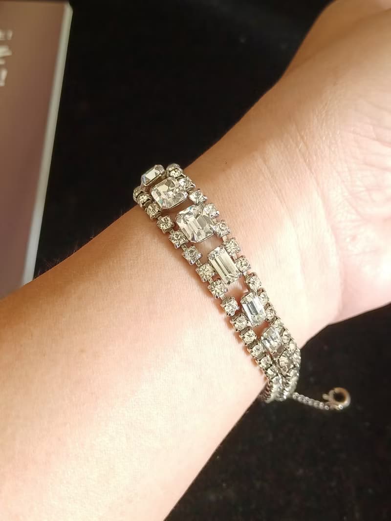 vintage jewelry   古典方形滿鑲萊茵手鍊