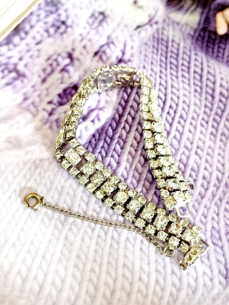 vintage jewelry   古典方形滿鑲萊茵手鍊