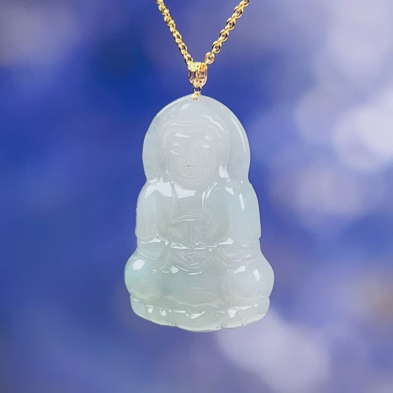 冰種翡翠觀音菩薩吊飾 18K金墜頭 | 天然緬甸玉翡翠 | 送禮