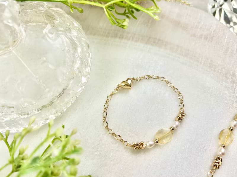 橢圓形黃水晶愛心磁扣手鍊 磁扣式手鍊 黃水晶 淡水珍珠手鍊