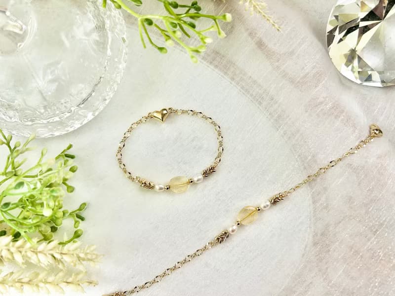 橢圓形黃水晶愛心磁扣手鍊 磁扣式手鍊 黃水晶 淡水珍珠手鍊