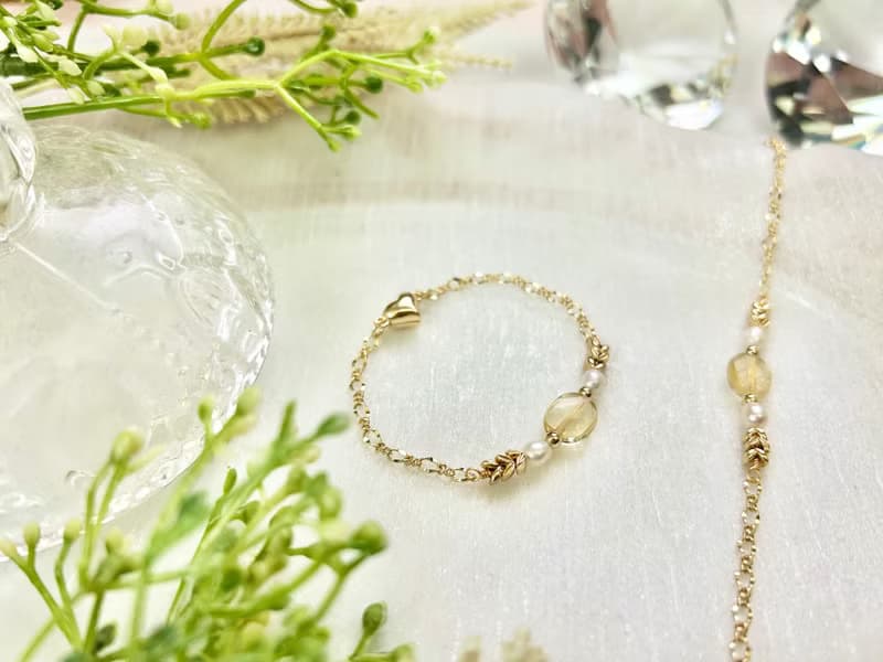 橢圓形黃水晶愛心磁扣手鍊 磁扣式手鍊 黃水晶 淡水珍珠手鍊