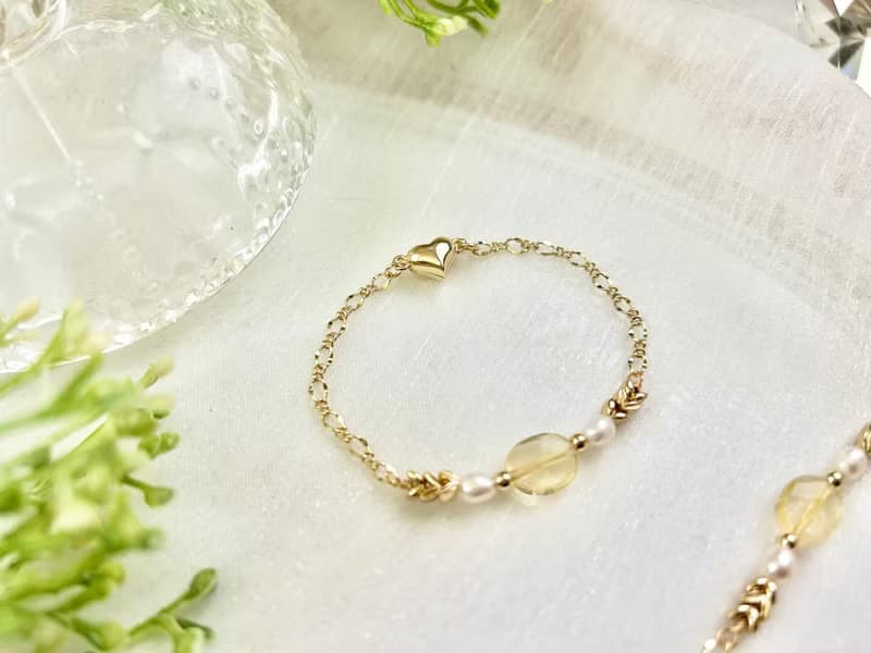 橢圓形黃水晶愛心磁扣手鍊 磁扣式手鍊 黃水晶 淡水珍珠手鍊