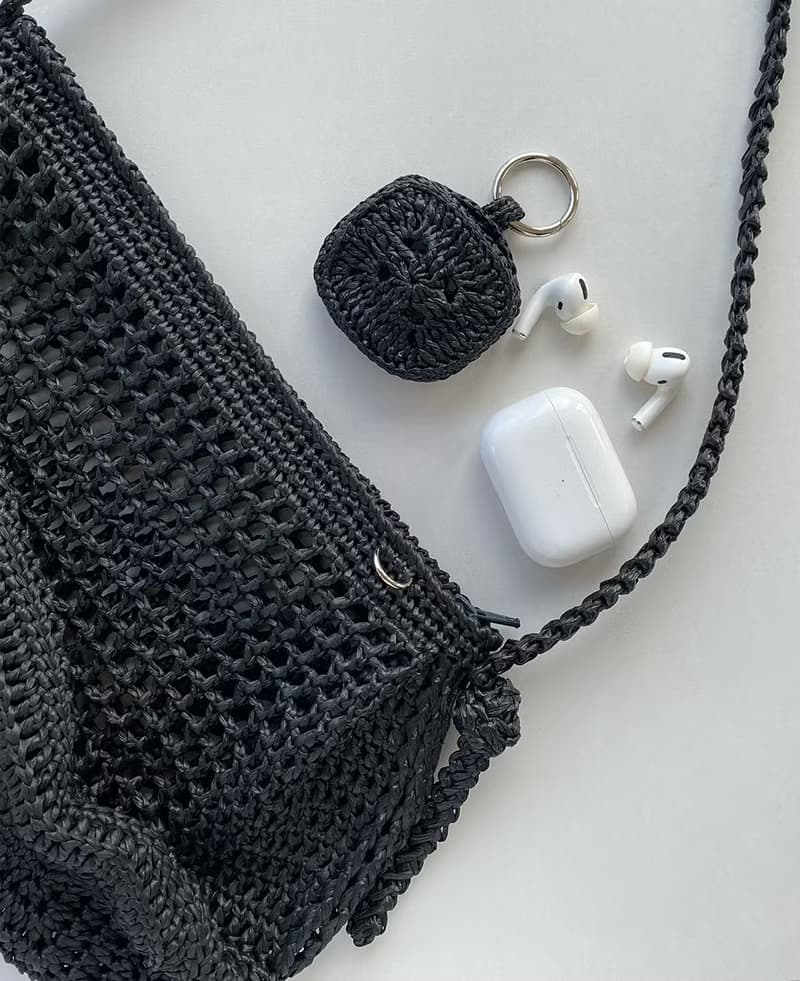 Summer Black Net Shirring Knot Shoulder Bag (Includes AirPod Case Keyring)