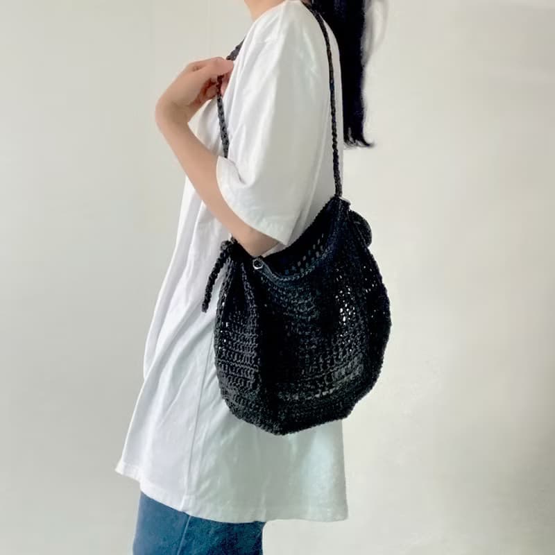 Summer Black Net Shirring Knot Shoulder Bag (Includes AirPod Case Keyring)
