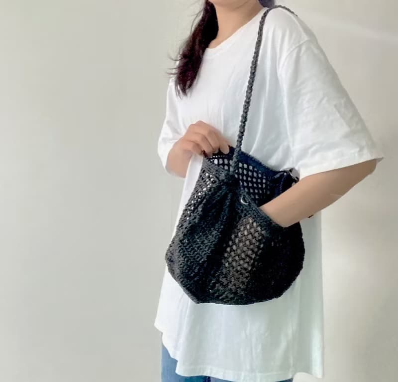 Summer Black Net Shirring Knot Shoulder Bag (Includes AirPod Case Keyring)