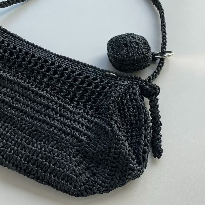 Summer Black Net Shirring Knot Shoulder Bag (Includes AirPod Case Keyring)