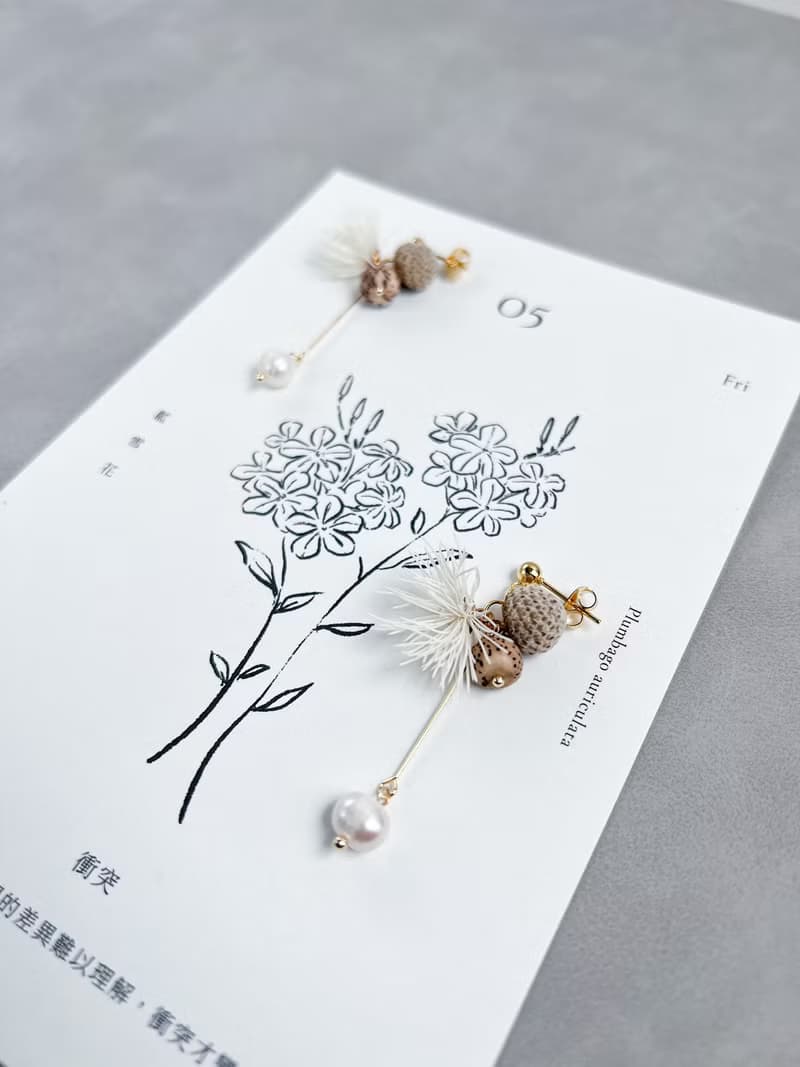 複合種子果實-銀白星月-耳環/耳夾
