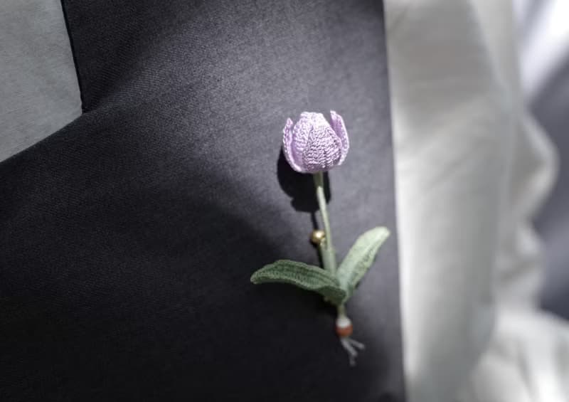 元森手作 鬱金香紫色浪漫蕾絲線繡微鉤系列自然植物風小清新胸花