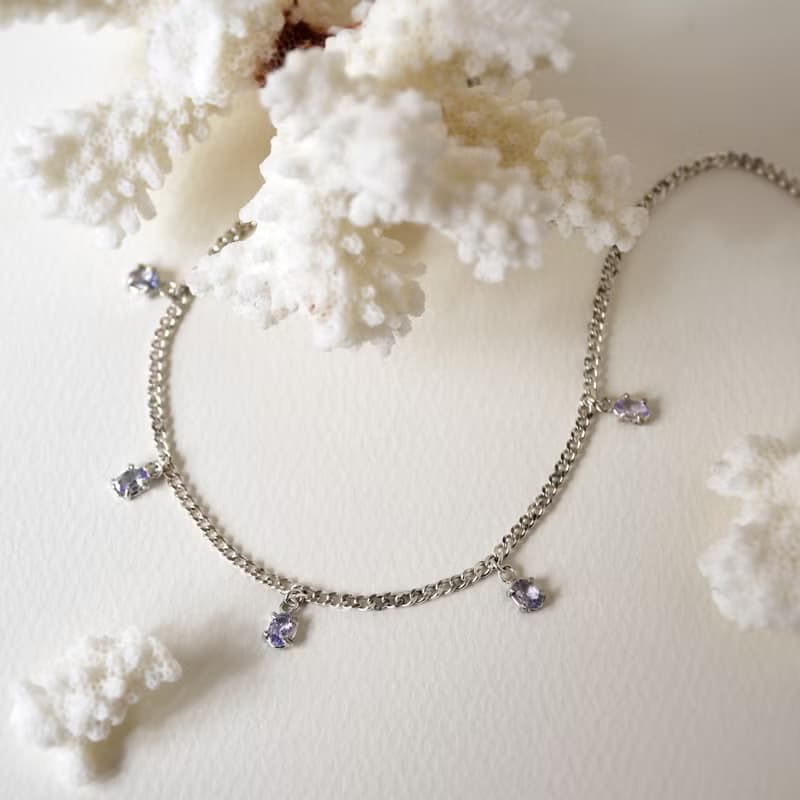 簡約淡紫色坦桑石吊墜配925銀項鍊 // 天然寶石 // 十二月份生日