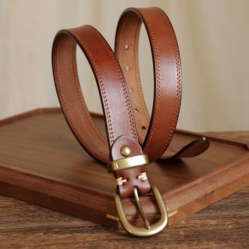 【男女皆宜】美式復古真皮腰帶 純銅扣頭皮帶 百搭牛仔褲工裝褲帶