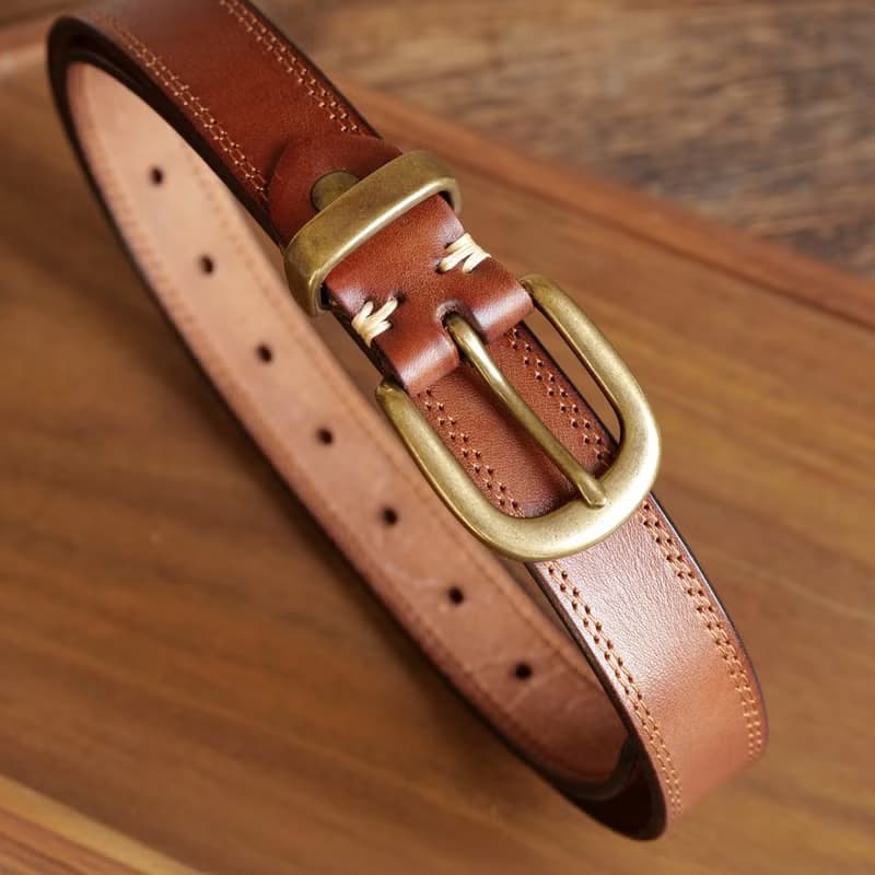 【男女皆宜】美式復古真皮腰帶 純銅扣頭皮帶 百搭牛仔褲工裝褲帶