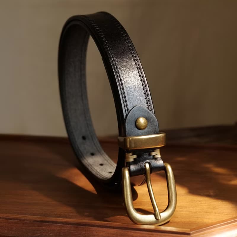 【男女皆宜】美式復古真皮腰帶 純銅扣頭皮帶 百搭牛仔褲工裝褲帶