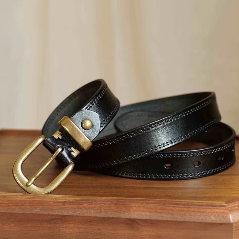 【男女皆宜】美式復古真皮腰帶 純銅扣頭皮帶 百搭牛仔褲工裝褲帶