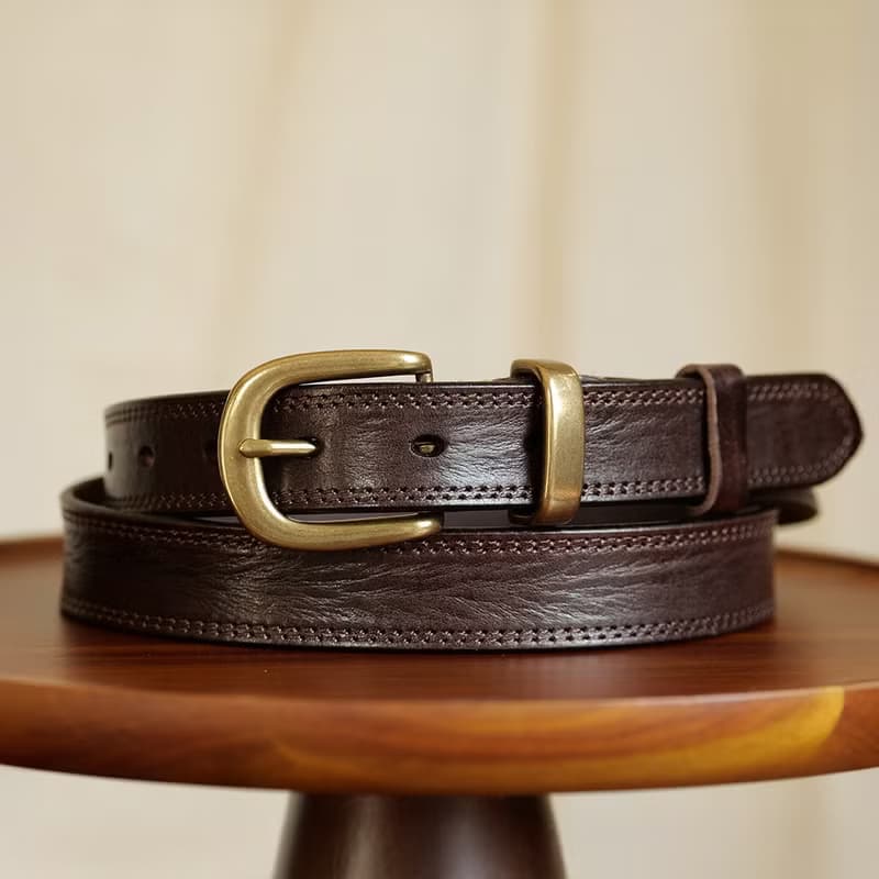 【男女皆宜】美式復古真皮腰帶 純銅扣頭皮帶 百搭牛仔褲工裝褲帶