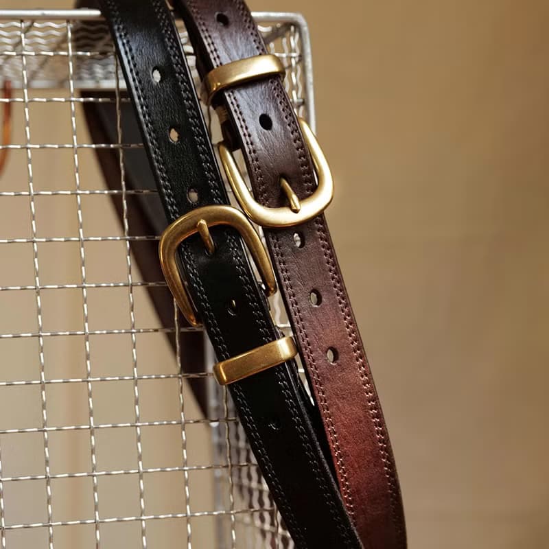 【男女皆宜】美式復古真皮腰帶 純銅扣頭皮帶 百搭牛仔褲工裝褲帶