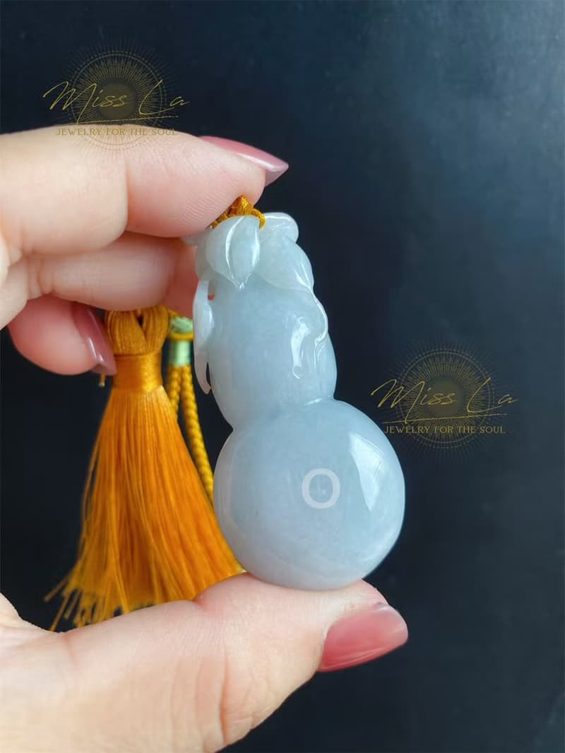 孤品 天然緬甸玉翡翠 淺綠底帶黃翡 立體手工雕葫蘆 禮物 包掛